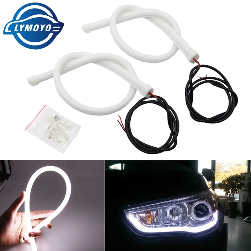 Tira de luces LED flexibles para coche, luces diurna, tubo de luces conducción, auténtico, DRL, cc 12V, 30/45/60cm, 2 unids/lote|Lámpara de señalización| - AliExpress