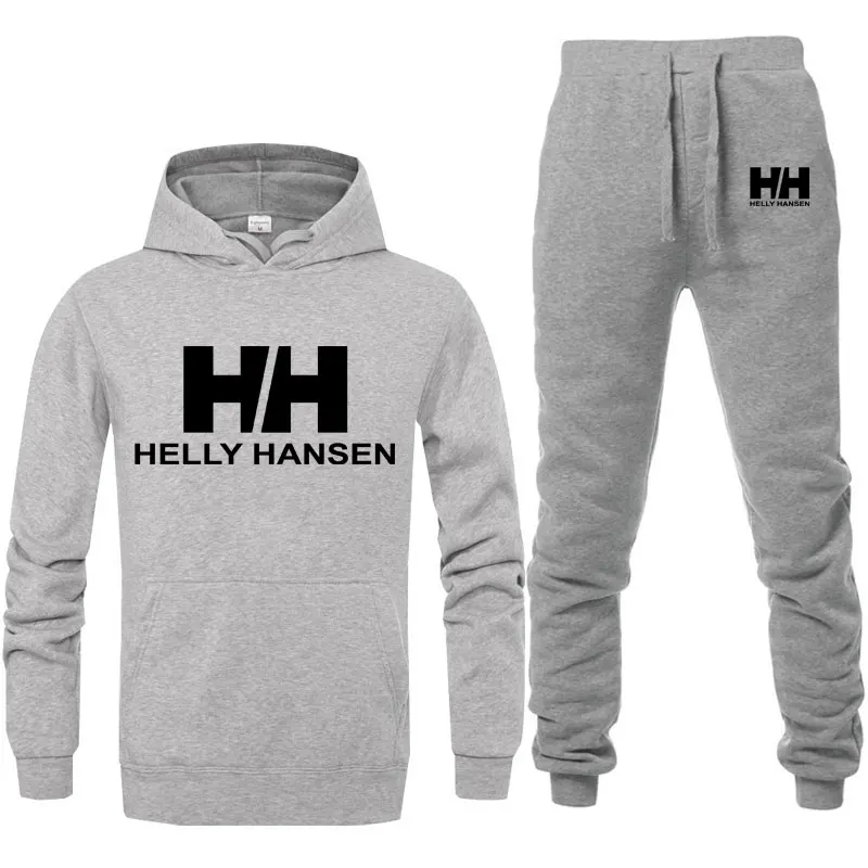 

Novo 2019 Marca Treino Moda helly hansen Homens Sportswear Duas Peзas Define Todo o Algodгo de Lг Grossa com capuz + Calзas Desp