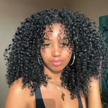 

Tinashe Beauty 14 Inch Wig Short Black Synthetic Wigs Curly Bob Wigs for Women Afro African High Temperature Hair Glueless Wig