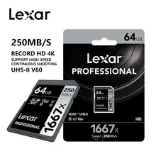 Lexar SD карты 1667X 250 МБ/с. 64 Гб 128 256 SDXC UHS-II U3 флэш-карта памяти для 3D 4K цифровой Камера