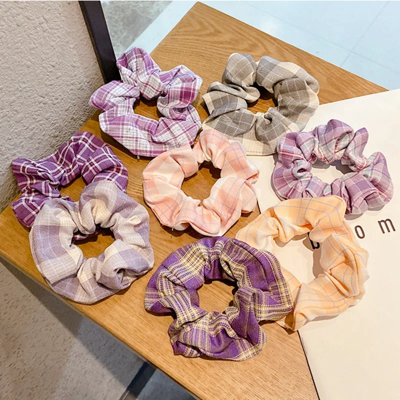 

New Fashion Korean JK Plaid Large Intestine Hairband Net Red Ins Headband Girl Simple Butterfly Bowstring Lovely Headdress
