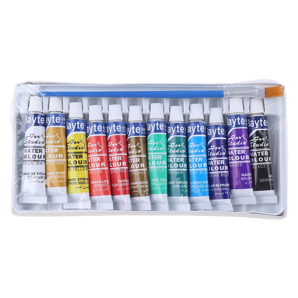 12 Colors Tubes 6ml Paint Tube Drawing Painting Watercolor Pigment Set With Brush Art Supplies | Канцтовары для офиса и дома