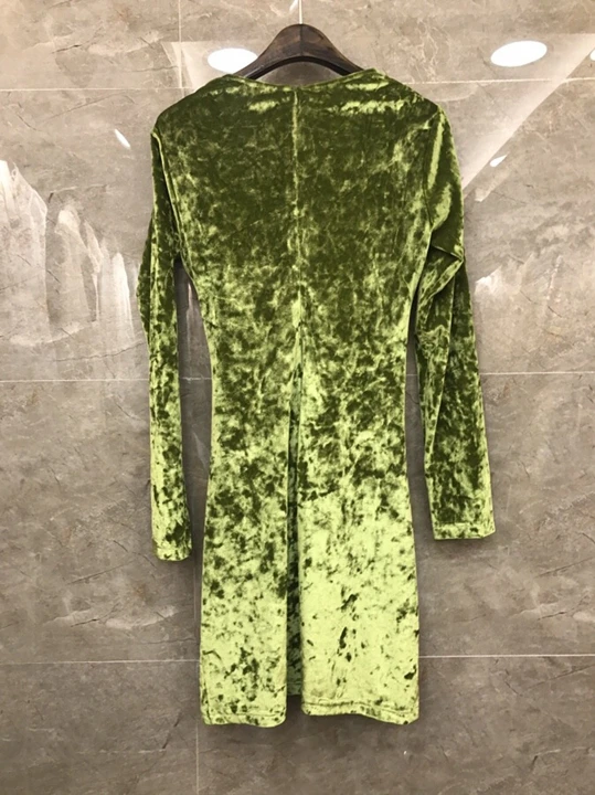 100%Velvet Dress Autumn Winter Sexy Party Green Black Golden Dress Women Deep V-Neck Ruffle Sexy Casual Club Dress Ladies