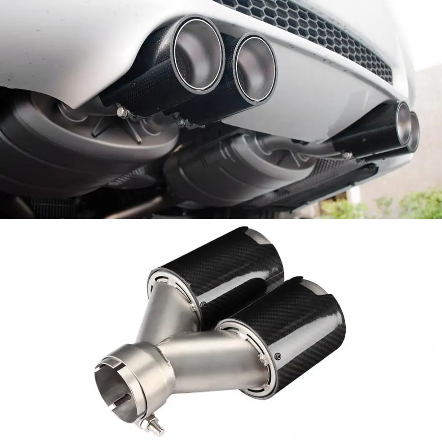 

stainless steel exhaust tube Carbon Fiber Universal Car Modified Dual Exhaust Pipe Rear Tip M Performance Tail Throat 65mm
