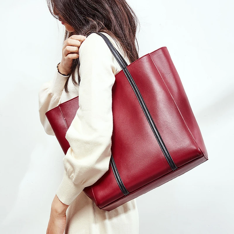 

Burminsa Spring Big Soft Genuine Leather Women Handbags A4 Work Female Tote Bags Minimalist Design Ladies Shoulder Bags 2020