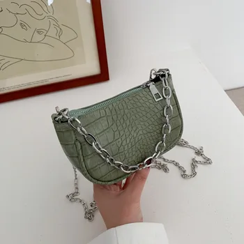 

Women Fashion Solid Color Handbag Fashion Chain Shoulder Bag Crocodile Pattern Crossbody Bag