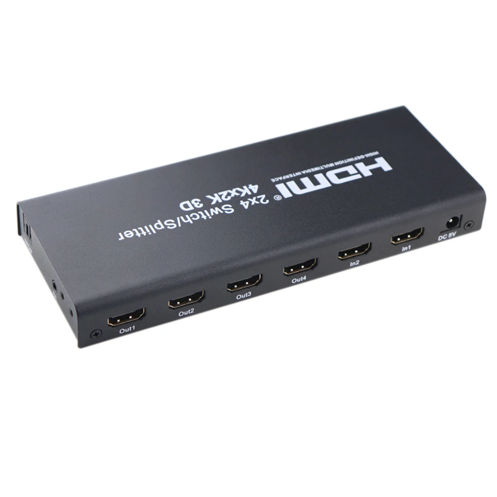 2X4 Hdmi Splitter 2 in 4 Out Hdmi Switch con Spdif Audio 3.5 Millimetri di Sostegno Hd 4K 3D 1080P