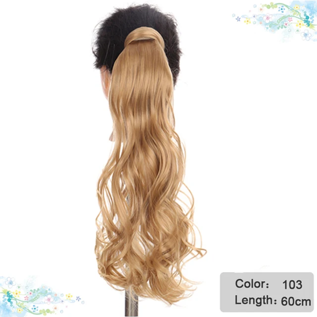 DIANQI Synthetic Corn Wavy Long Curly Ponytail Hairpiece Wrap on Clip Hair Extensions Black Pony Hair 103