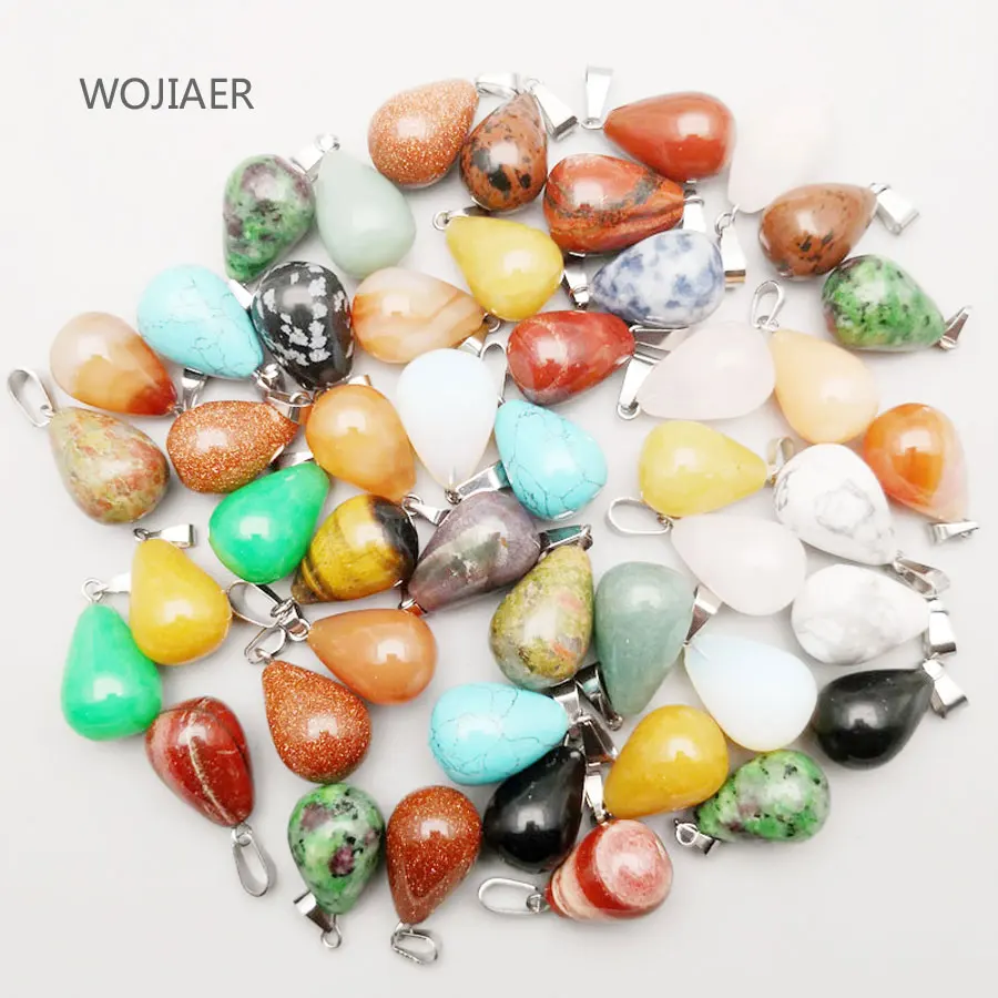 

WOJIAER 10pcs/lot Wholesale Assorted Mixed Natural Stone Water Drop Pendants Charms Fit Necklaces Jewelry Making ZBM015