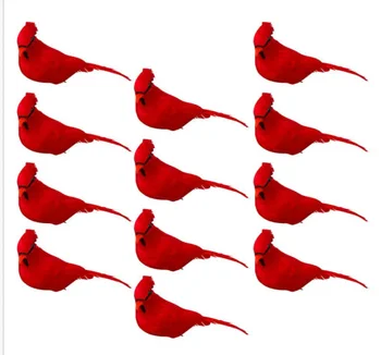 

12pcs Artificial Red Clip-on Cardinals Feathered Birds Christmas OrnamentsGarden decoration miniature gardening fake bird decora