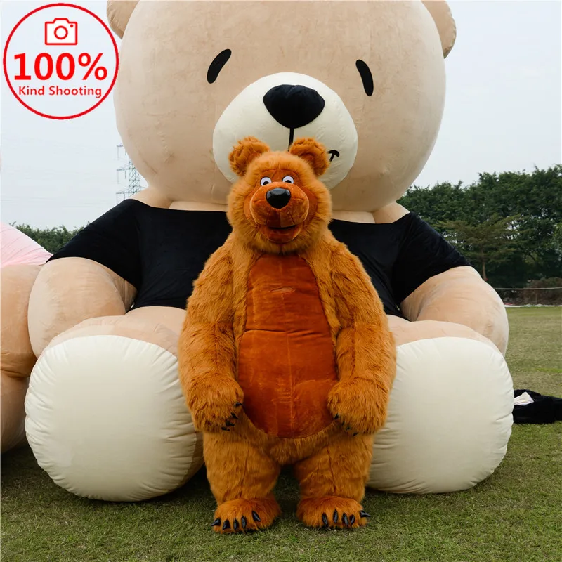 SAYGO Inflatable Cute Furry Plush Brown Bear Mascot Costume Fursuit Halloween Promotion Halloween Cosplay Party Dress Adult