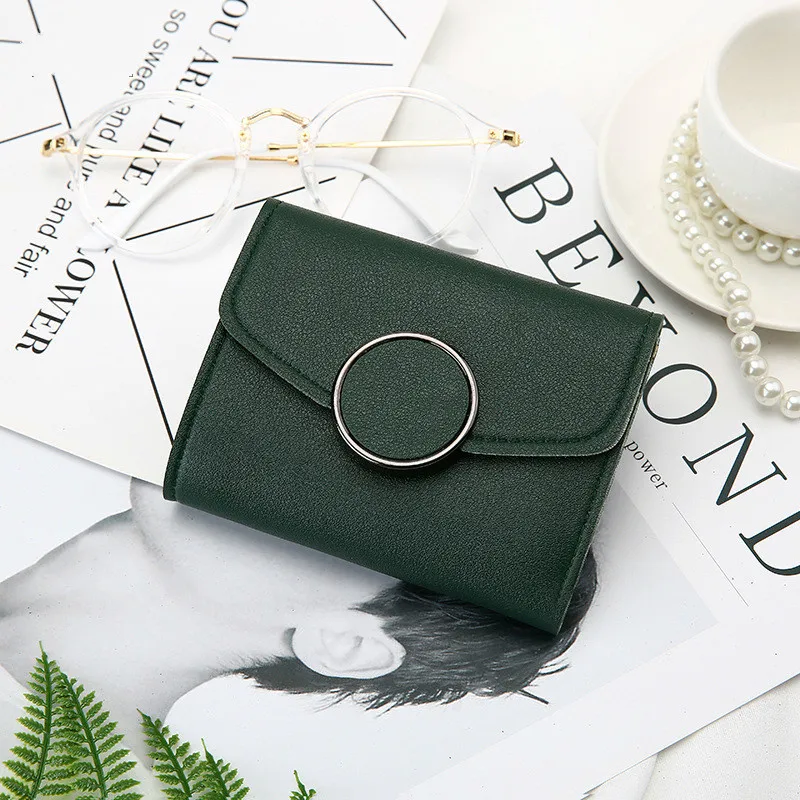 

Concise Short Fund Wallet Ins Woman Round Buckle Bag Mini Purse Fashion Casual Small Card Holder Package Tide Carteira Feminina