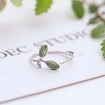 

Acecare S925 silver Korean version of the small fresh sprouts leaves ring female personality student single ring opening adjust
