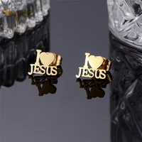 12 Pairs Lot Love Heart Jesus Stud Earrings Jehovah Christianity Accessories Stainless Steel Ear Piercing Jewelry Wholesale Gift 2