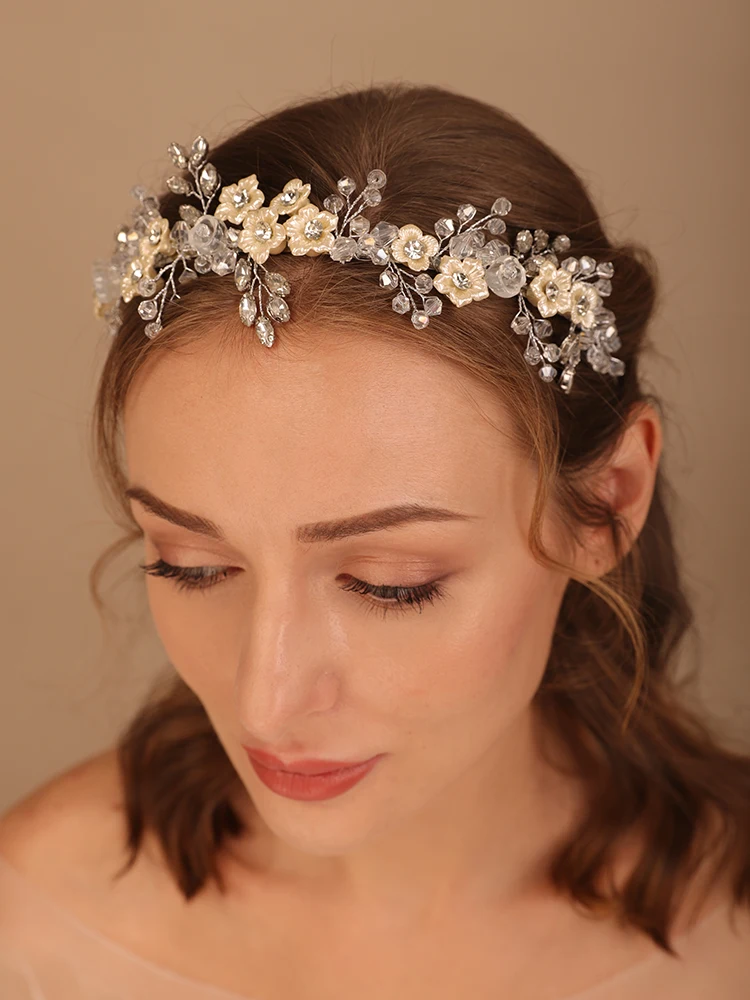 Luxury Crystal Bridal Headpiece Rhinestone Flower Bride Tiaras Handmade