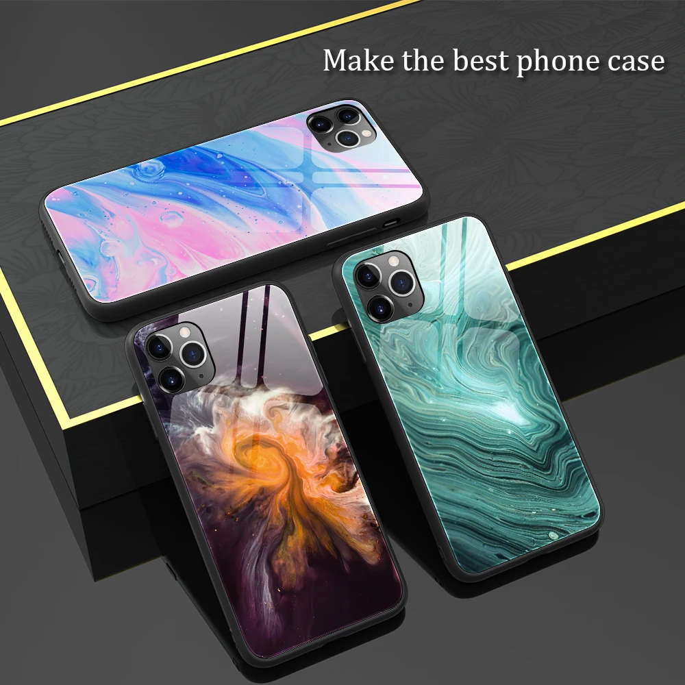 Мраморный чехол для телефона iPhone 11 с закаленным стеклом Pro Max 7 8 Plus XR XS MAX X