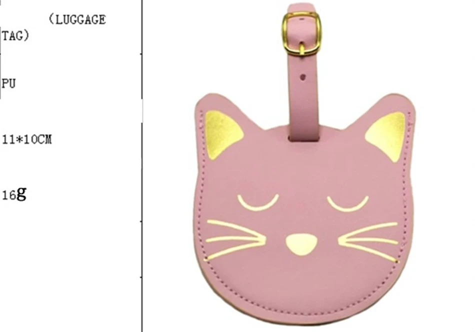 Travel Accessories Cute Animal Cat Luggage Tag Women Portable PU Leather Label Suitcase ID Address Holder Women Baggage Boarding