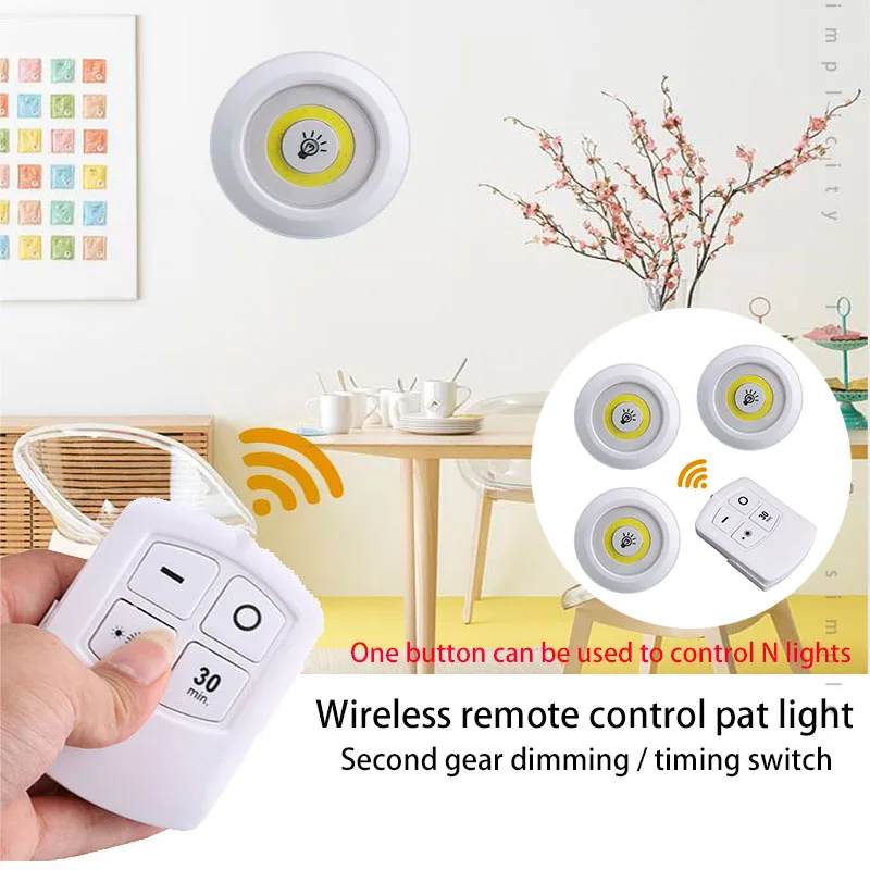 

2019 new LED cob wireless remote control pat lamp LED cabinet light night light for lighting cabinet wardrobe bathroom wall lamp