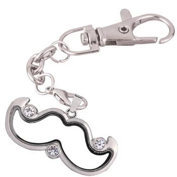 

10pcs/lot Moustache shape open crystal locket Key Ring twist Memory Living Magnet Glass Keychains Locket for Floating charms
