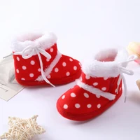 Winter Newborn Baby Girl Boy Polka Dot Cute Cartoon Cotton Shoes Soft Sole Plus Velvet Warm Boots Toddler Infant Walking Shoes 4