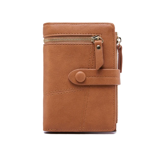 Korean Women Multifunction Short Wallets Zipper Hasp Mini PU Leather Female Coin Purses Fashion Ladies Clutch Card Holder Brown