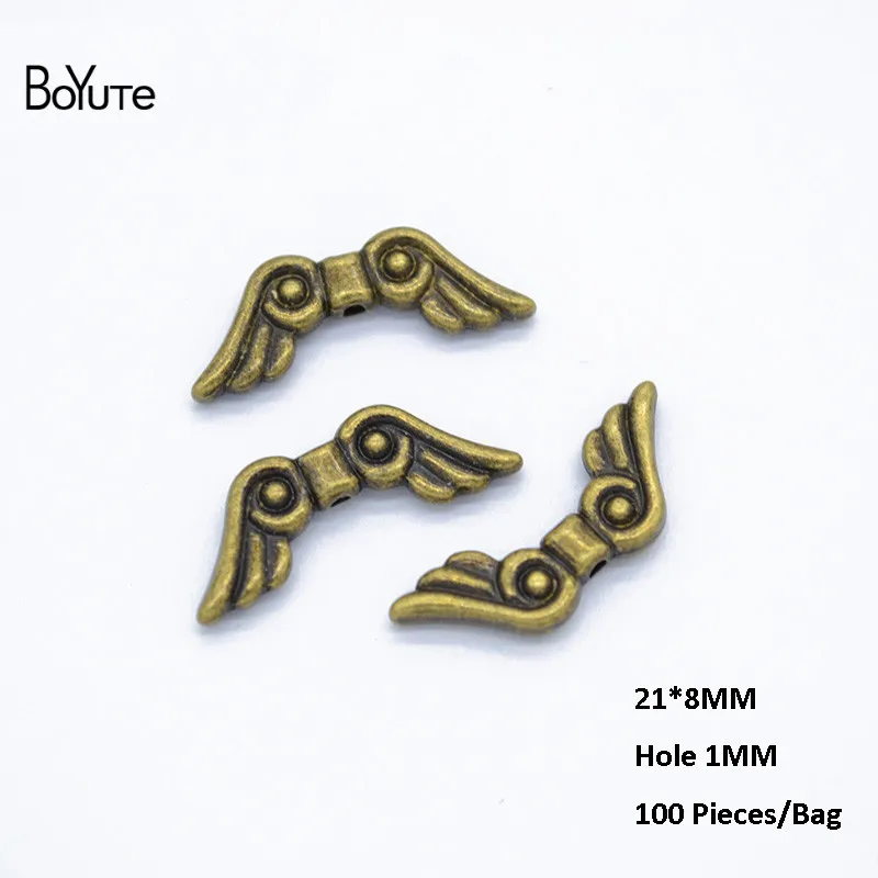 BoYuTe(100 шт./лот) 31*8 мм с 1 мм отверстием металлический сплав Ангела крыло бусины Diy ручной работы ювелирные аксессуары оптом - Цвет: Beads 6- AntiBronze