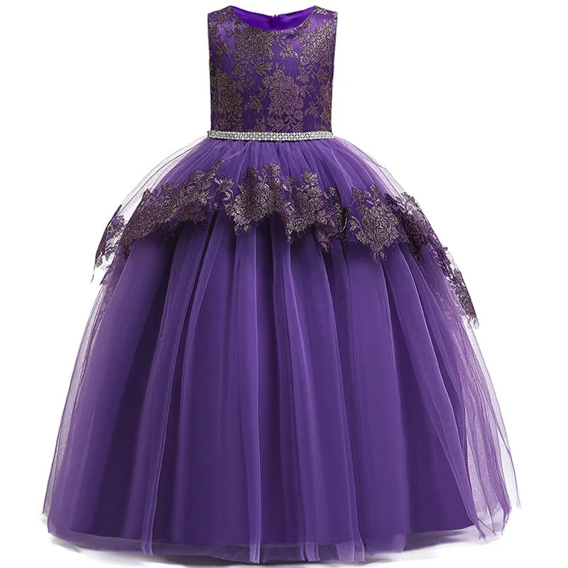 Новое Детское длинное платье газовое свадебное платье принцессы из сетчатой ткани с позолоченными цветами платье Qi с цветочным узором для девочек банкетное платье - Цвет: LP-230