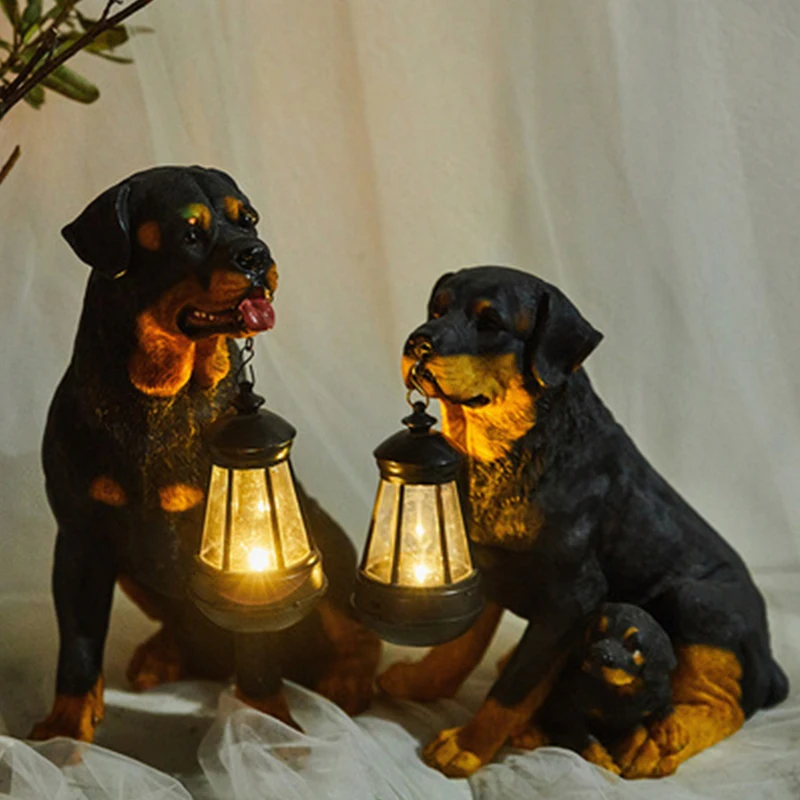 LED Solar Light With Intelligent Control Outdoor Waterproof Garden Resin Puppy Dog Animal Decoration Yard Home Lamps | Лампы и