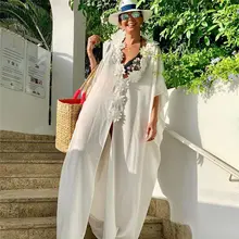 Платье для медового месяца, Пляжное, накидка, платье, кружевная пляжная туника, парео для купальников, женское бикини, накидка, шифон, купальник, накидка# Q204