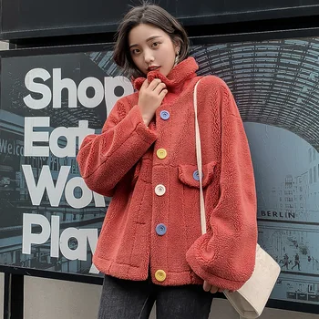 

Hodisytian Winter Faux Lambswool Women Jacket Cashmere Chic Turn-down Collar Cardigan Long Sleeve Female Hairly Coat Outerwear