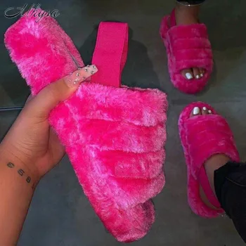 

2020 spring new women sandals comfortable wild fur slippers imitation fur sandals wholesale large size 35-42 sandalias mujer