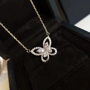 

Brand Pure 925 Sterling Silver Jewelry For Women Diamond Butterfly Wedding Jewelry Necklace Butterfly Pendant Silver Necklace