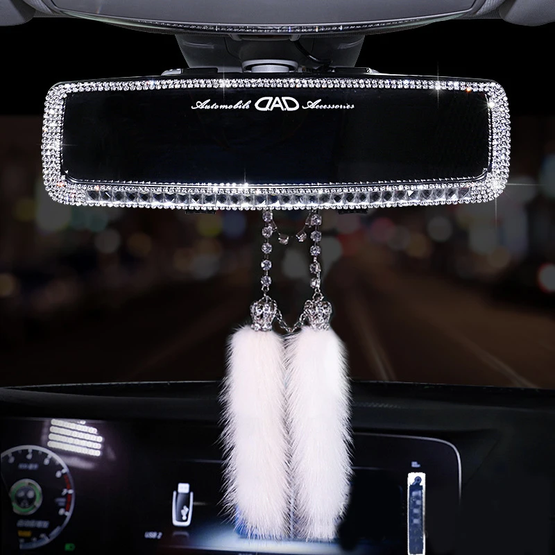 

Diamond Car Interior Rearview Mirror Decoration Rhinestone Crystal Car Rear View Mirror Cover Auto Accessories for Girls Women