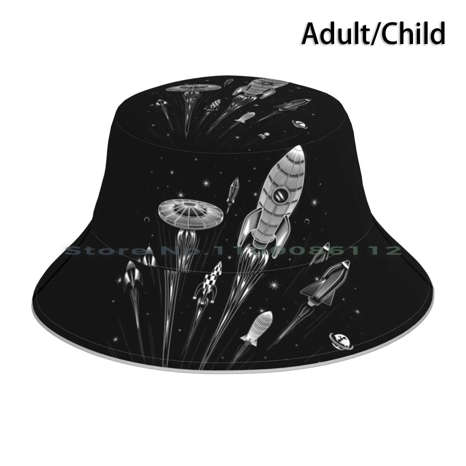 Space Race Cappello Da Pescatore Berretto Da Sole Space Race Rocket Astronave Stars Moon Jet Vector Shuttle Galaxy Milky Way Gravity Planets Zoom