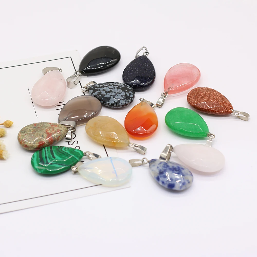

24 PCS Wholesale Natural Stone Faceted Water Drop Rose quartz Sodalite Pendant For Jewelry Making DIY Necklace Accessories Gift