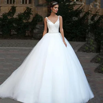 

SoDigne V Neck Wedding Dresses Lace Applique A Line Backless Bridal Gown Custom Plus Size Bride Dresses Vestido De Novia