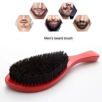 

Big Long Bending Beard Brush Modeling Shaving Brush Beard Wooden Comb Hair Tools Natural Boar Bristle Brush-Red