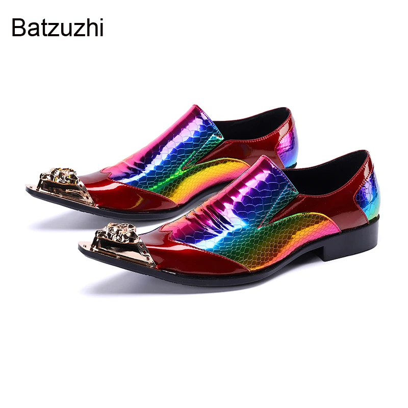 

Брендовая Новая мужская обувь Batzuzhi, Модные Цветные Кожаные Классические мужские туфли, мужские туфли без застежек для вечевечерние НКИ и свадьбы, 38-46