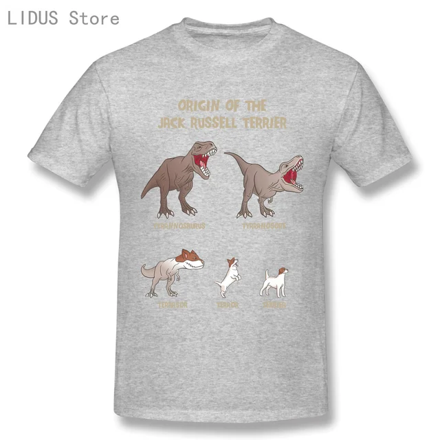 LIDUS Origin Of The Jack Russell Terrier Evolution History Meme Shirt Short Sleeved Tshirt Fashion Cotton T-shirt Tee Shirts gray