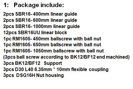 SBR16-4006001000 6 компл. SBR16 SBR20 линейная направляющая+ шариковые винты RM1605 SFU1605 шариковые винты+ BK/BF12+ гайка Корпус+ муфты для ЧПУ частей - Цвет: SBR16-4006001000