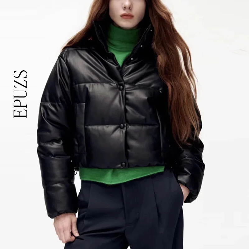 

Winter coat Padded fur leather parka women PU jacket women winter black warm 2021 parka thick overcoat traf