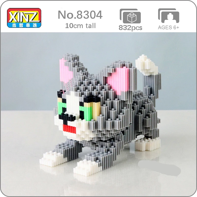 Xizai 8052 dos desenhos animados gato bonito gatinho cinzento animal 3d modelo diy mini blocos mágicos tijolos de construção brinquedo para crianças sem caixa
