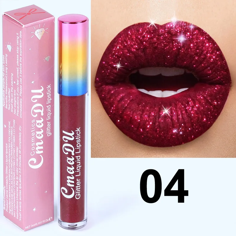 6 Color Waterproof Matte To Glitter Liquid Lipstick Long Lasting Magical Color Shiny Women Lip Gloss Shimmer Lip Tint Hot - Color: 04