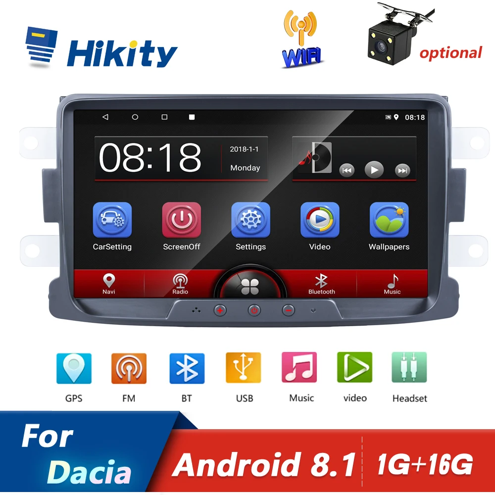 

Hikity 2din Car Radio 8'' Android 8.1 Car Multimedia Player GPS Wifi Mirrorlink For Renault Sandero Duste Logan Dokker Autoradio