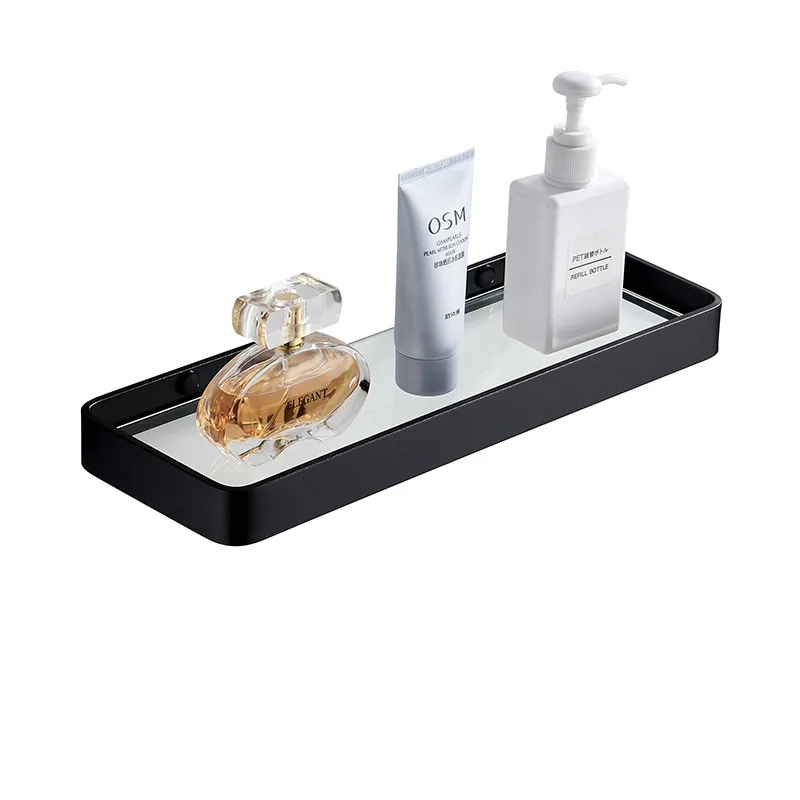 Bathroom Shelf Bath Shower Shelf Nail Free Glass Satin Bathroom Corner shelf Aluminum Kitchen Storage holder