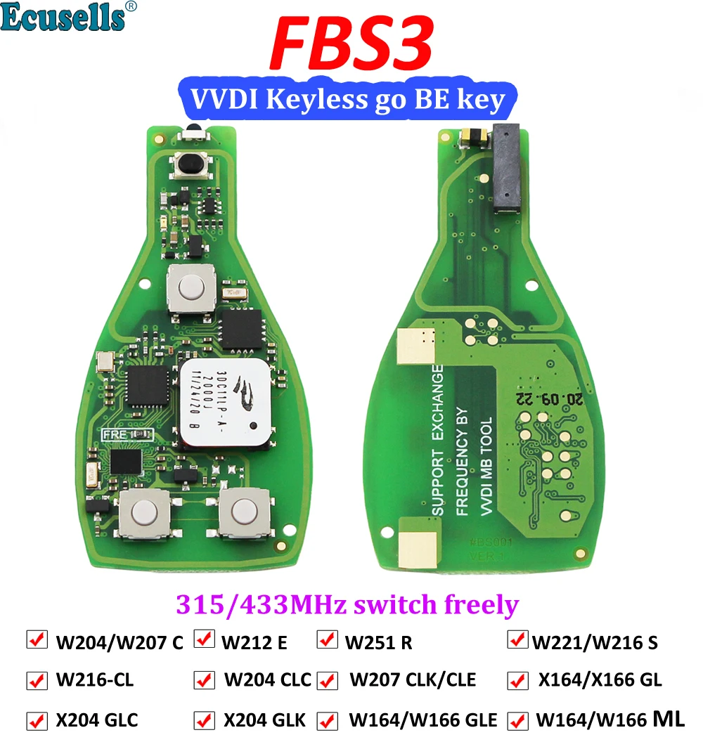US $73.15 Original Keyless Go FBS3 VVDI BE smart key 34 Button 315mhz 433mhz one button start for Benz W204 W207 W212 W164 W166 W221 CLK