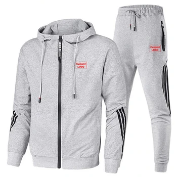 

2020 spring and autumn custom LOGO men's two-piece striped sports hooded top + outdoor sports pants track suit men's suit