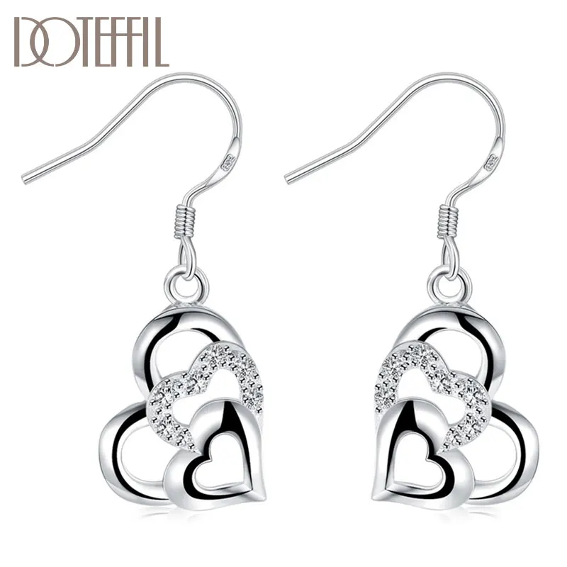 

DOTEFFIL 925 Sterling Silver Heart-Shaped AAA Zircon Earrings Charm Women Jewelry Fashion Wedding Engagement Party Gift