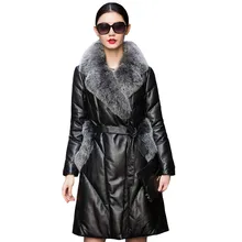 Новое поступление года, зимние женские жакеты из овечьей кожи с натуральным лисьим мехом, качественная куртка из натуральной кожи, длинная куртка на утином пуху