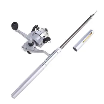 

Mini Aluminum Alloy Pocket Pen Fishing Rod Pole Reel + Line Silver Portable